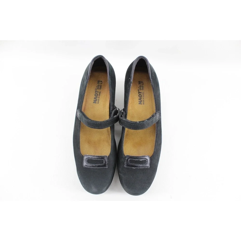 NAOT Black Nubuck Leather Mary Jane Platform Wedge Shoes Womens Size 38‎ EU 7 US